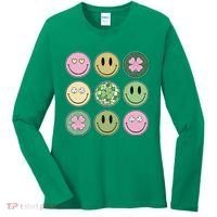 Shamrock Smile Face Disco Retro Groovy St Patricks Day Lucky Women's Long Sleeve Shirt thumb 0