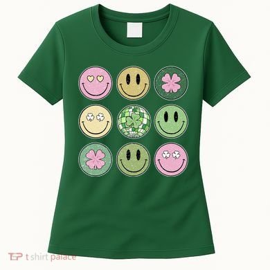 Shamrock Smile Face Disco Retro Groovy St Patricks Day Lucky Women's T-Shirt