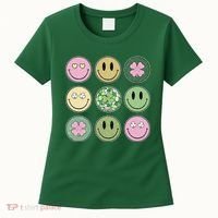 Shamrock Smile Face Disco Retro Groovy St Patricks Day Lucky Women's T-Shirt thumb 0