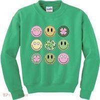 Shamrock Smile Face Disco Retro Groovy St Patricks Day Lucky Kids Sweatshirt thumb 0