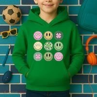 Shamrock Smile Face Disco Retro Groovy St Patricks Day Lucky Kids Hoodie thumb 2