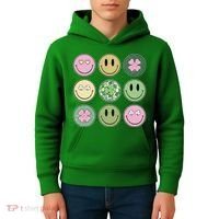 Shamrock Smile Face Disco Retro Groovy St Patricks Day Lucky Kids Hoodie thumb 4