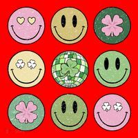 Shamrock Smile Face Disco Retro Groovy St Patricks Day Lucky Santa Hat thumb 1