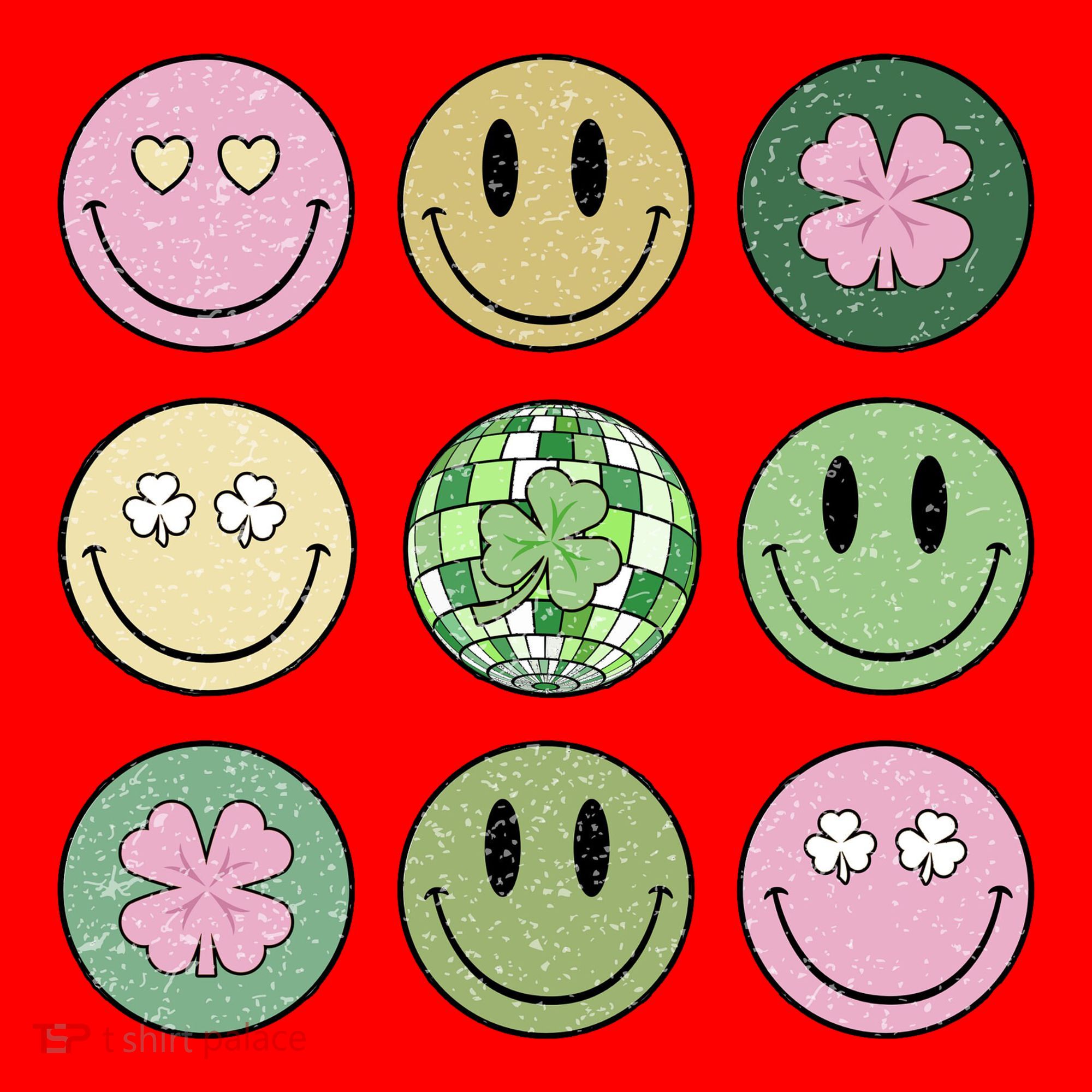 Shamrock Smile Face Disco Retro Groovy St Patricks Day Lucky Santa Hat