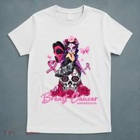 Sugar Skull Fight Breast Cancer Awareness Like A Girl Ribbon T-Shirt thumb 5