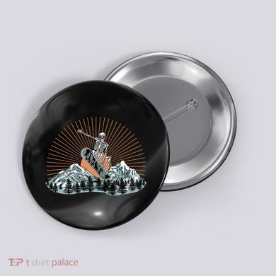 Ski Skull Funny Snowboarding Lover Button
