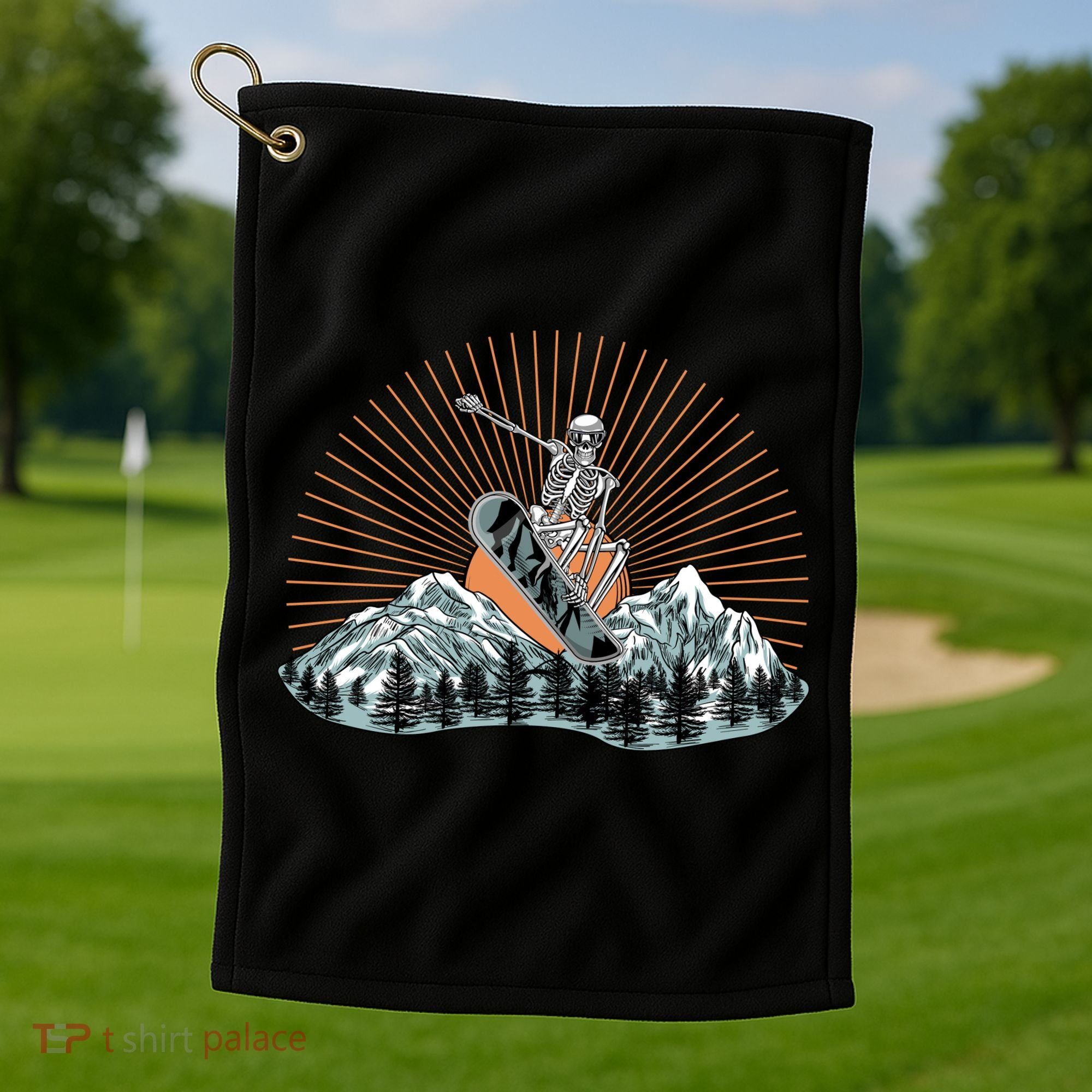 Ski Skull Funny Snowboarding Lover Golf Towel