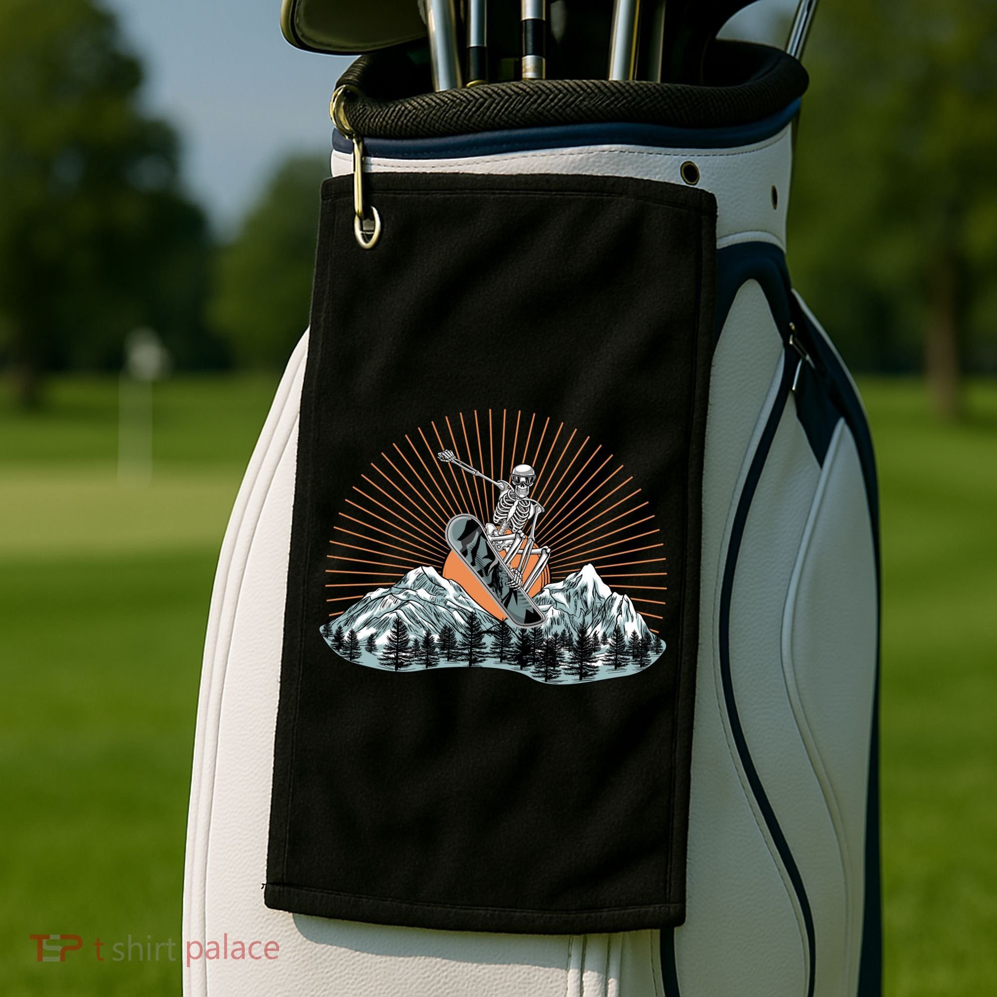 Ski Skull Funny Snowboarding Lover Golf Towel