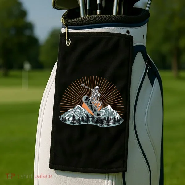 Ski Skull Funny Snowboarding Lover Golf Towel