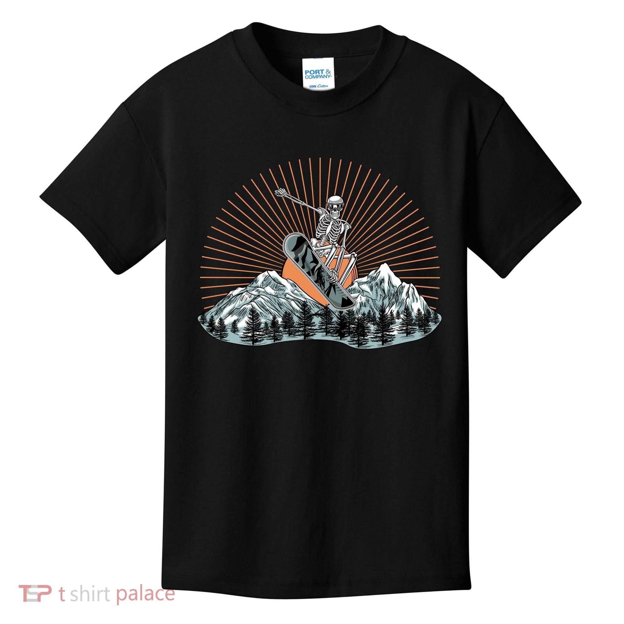 Ski Skull Funny Snowboarding Lover Kids T-Shirt