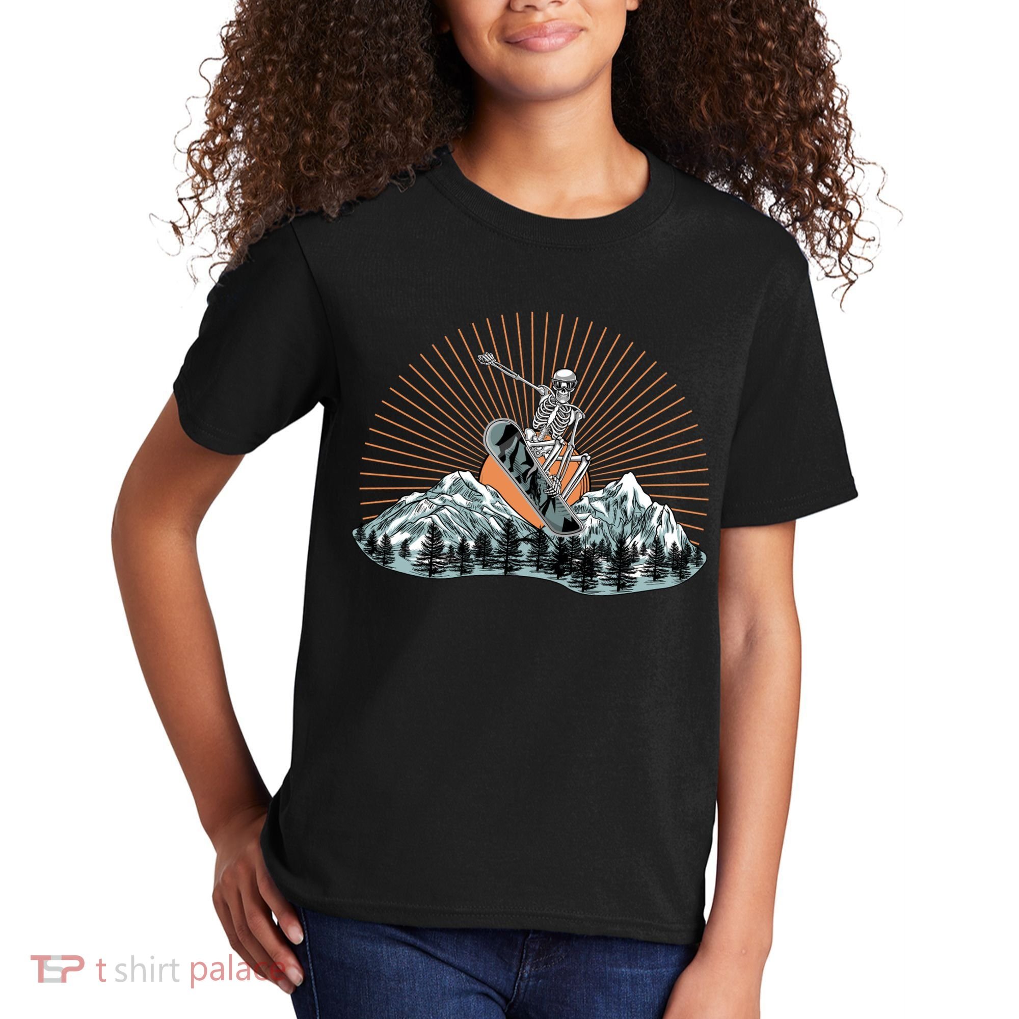 Ski Skull Funny Snowboarding Lover Kids T-Shirt
