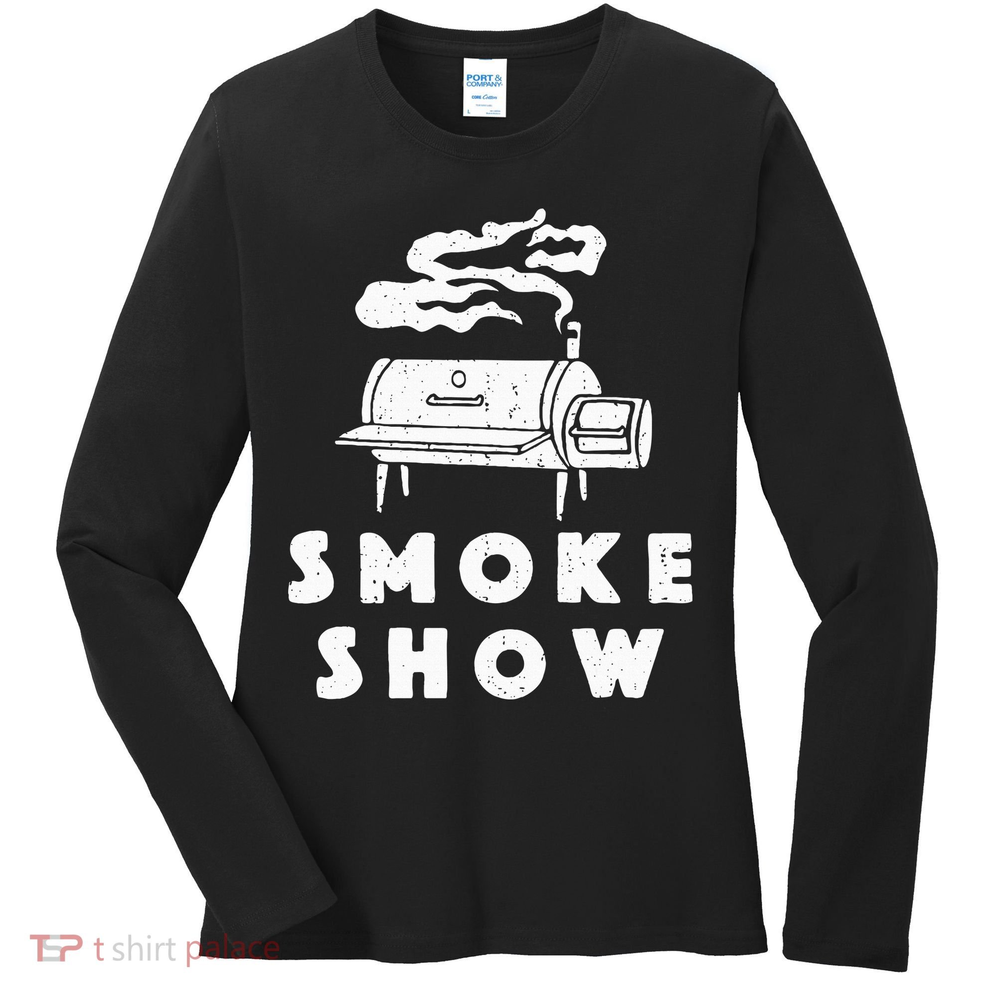 Smoke Show Funny BBQ Grilling Meat Grill Burnt Ends Barbecue Women's Long Sleeve Shirt