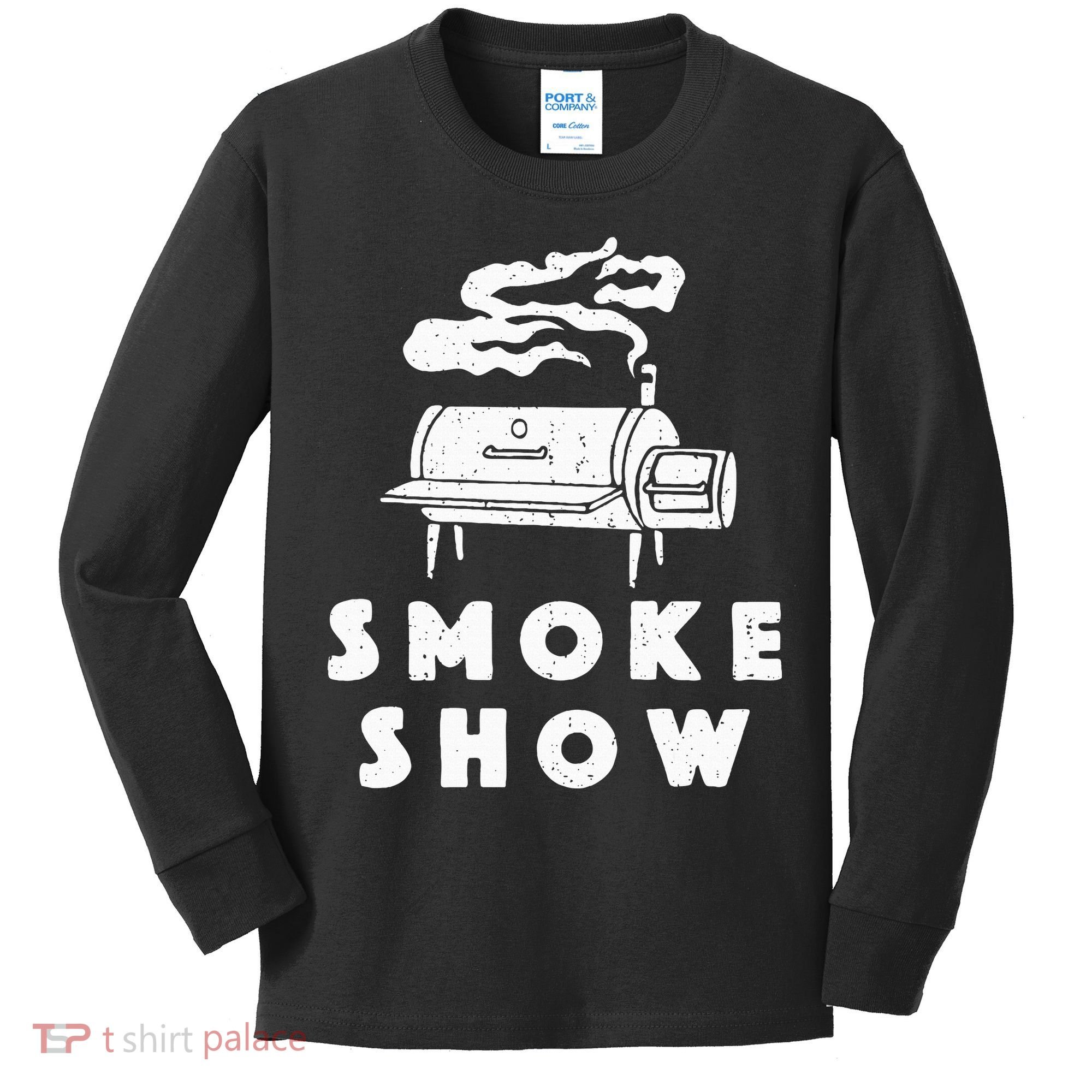 Smoke Show Funny BBQ Grilling Meat Grill Burnt Ends Barbecue Kids Long Sleeve Shirt