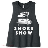 Smoke Show Funny BBQ Grilling Meat Grill Burnt Ends Barbecue Women's Racerback Cropped Tank thumb 0