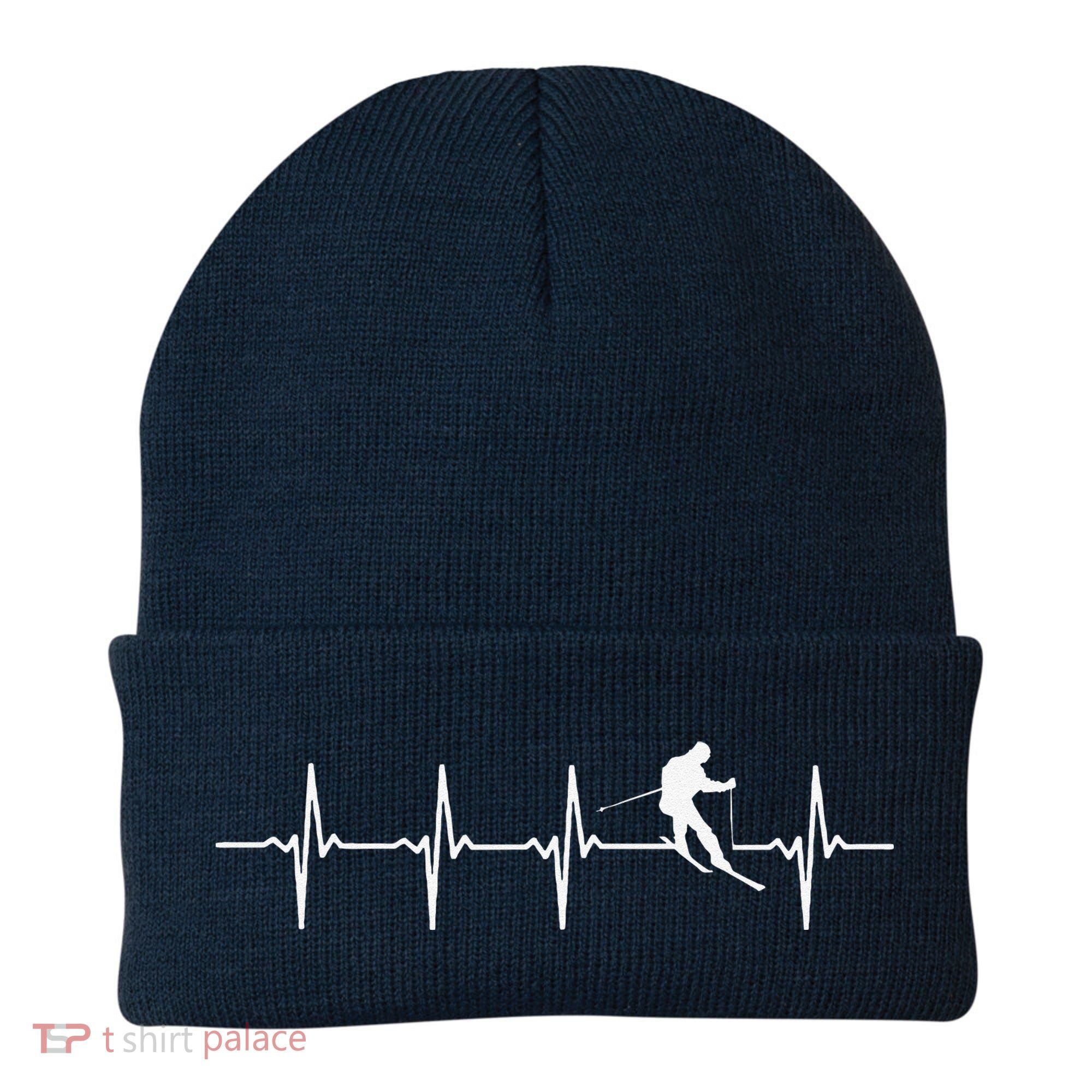 Skiing sport funny Ski Heartbeat gift for skiers Beanie