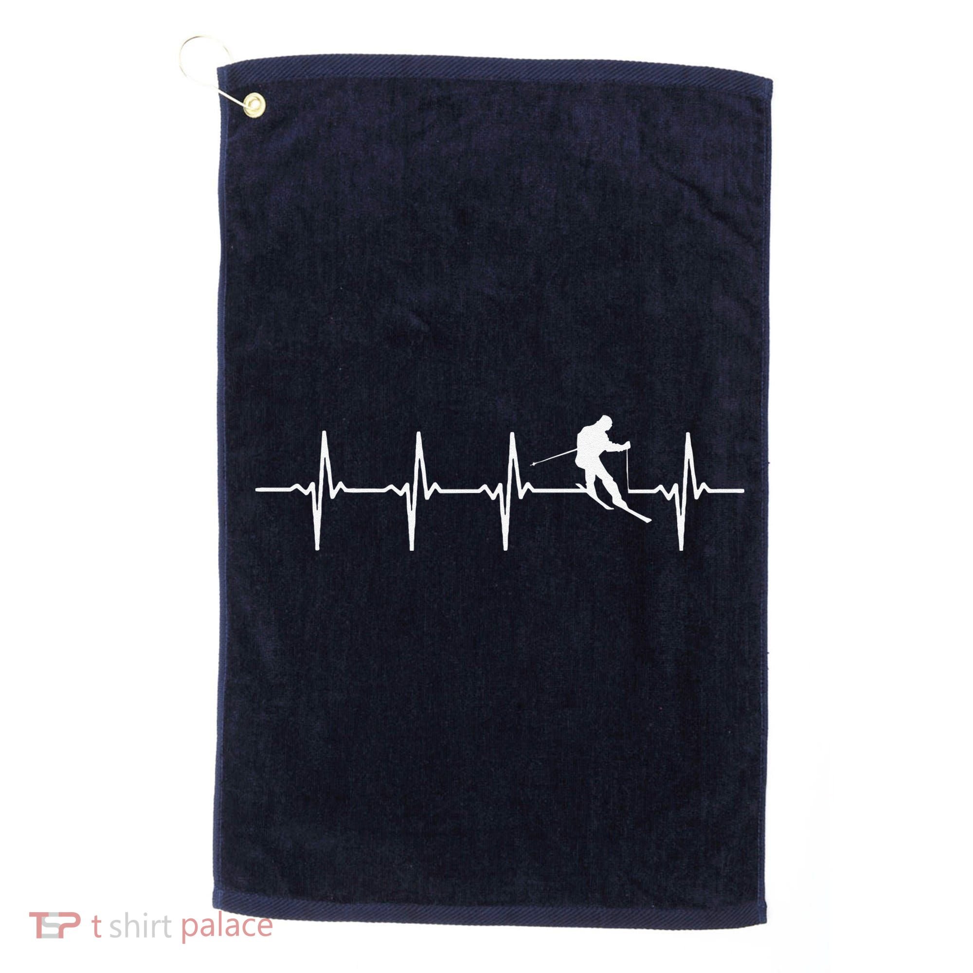 Skiing sport funny Ski Heartbeat gift for skiers Golf Towel