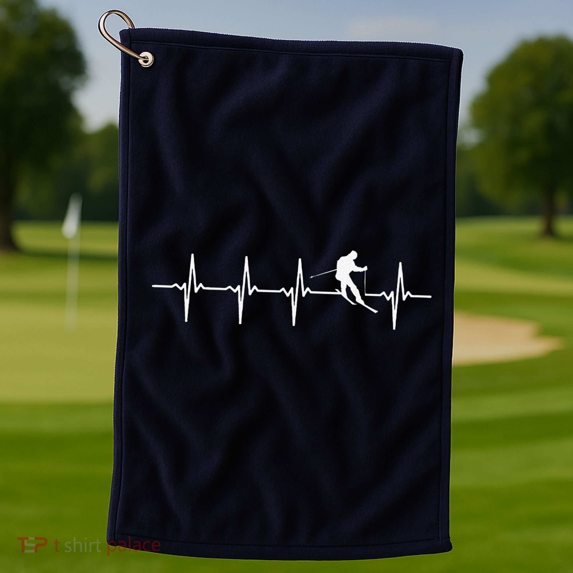 Skiing sport funny Ski Heartbeat gift for skiers Golf Towel