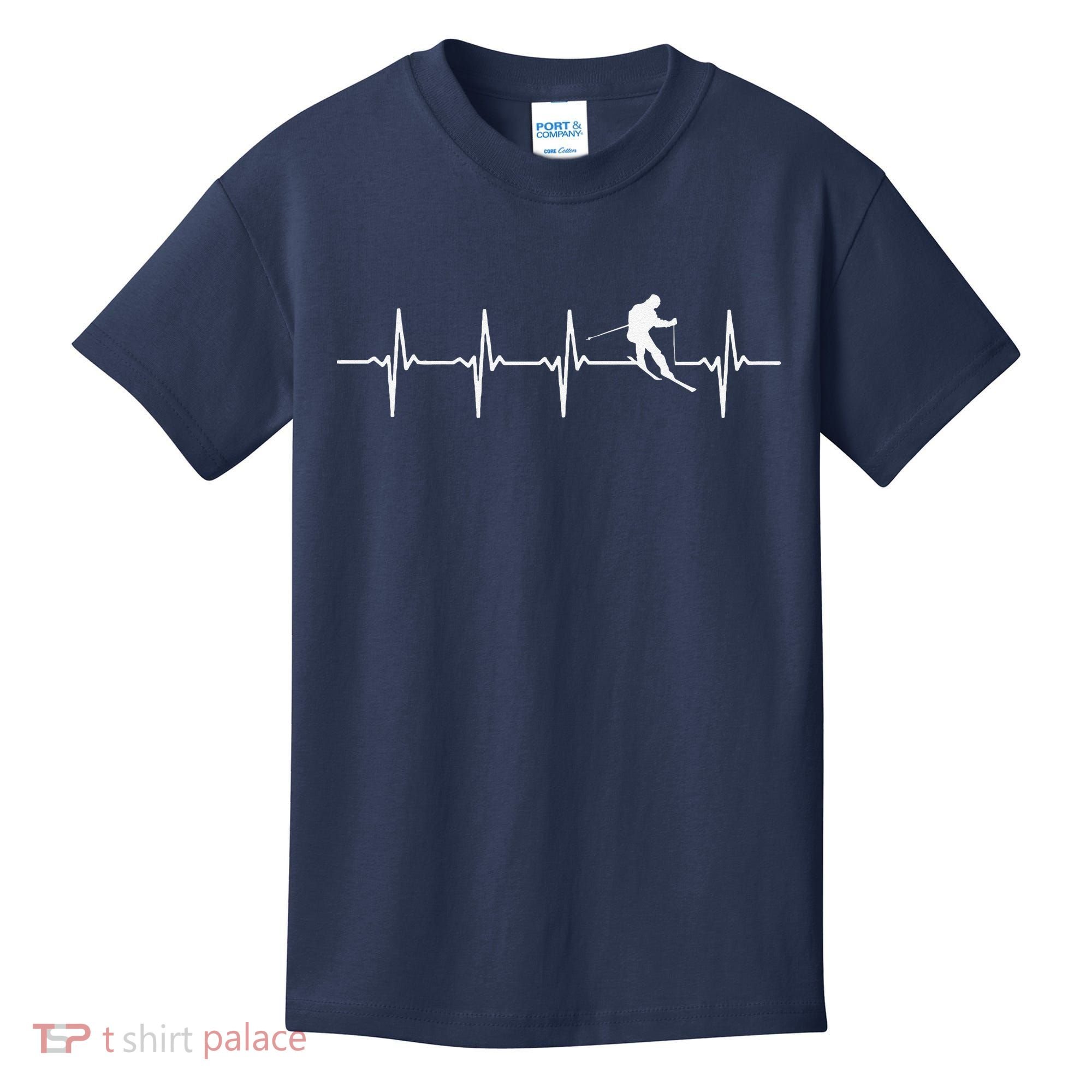 Skiing sport funny Ski Heartbeat gift for skiers Kids T-Shirt