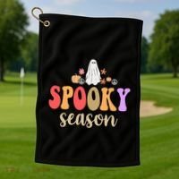 Spooky Season Floral Hippie Ghost Golf Towel thumb 1