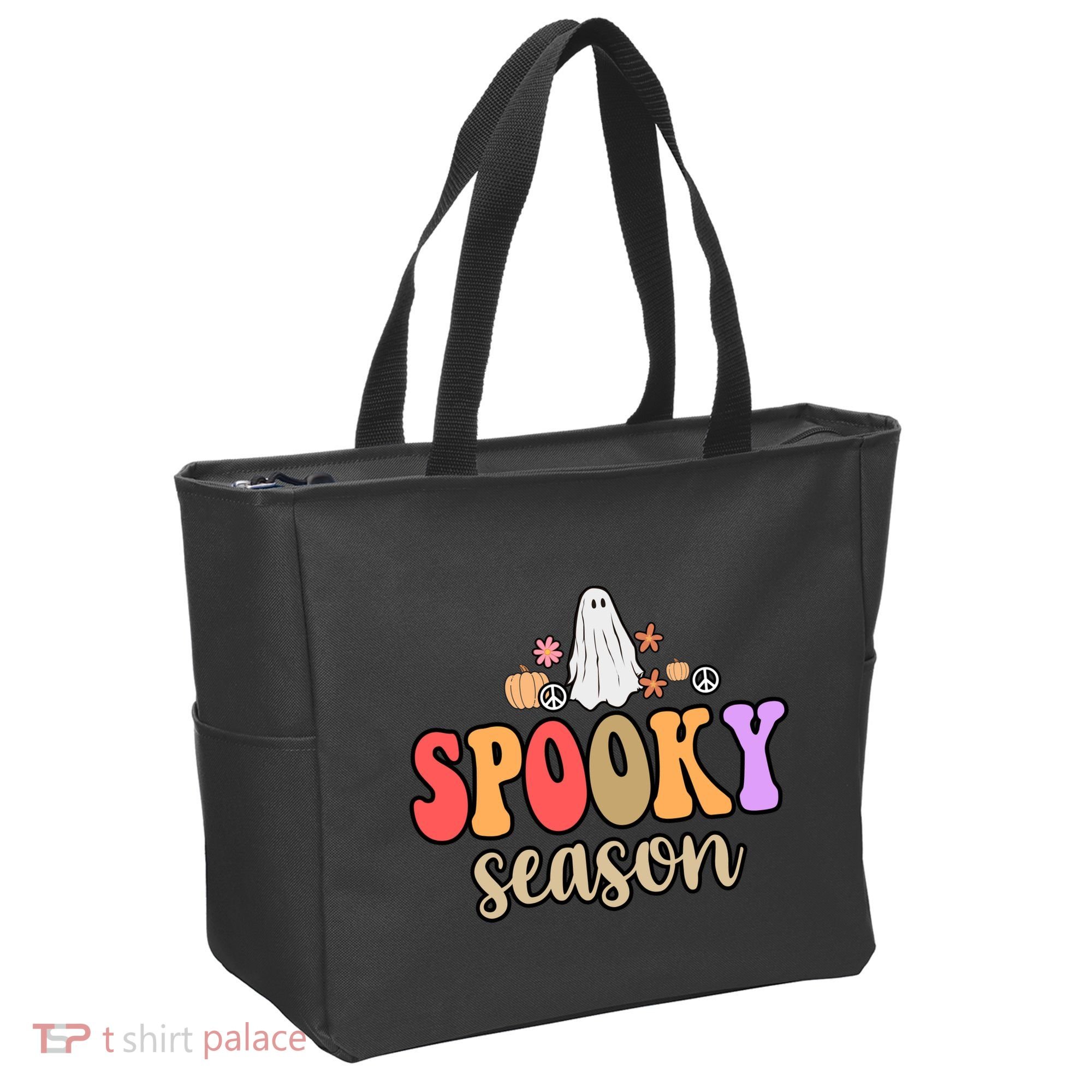 Spooky Season Floral Hippie Ghost Tote Bag