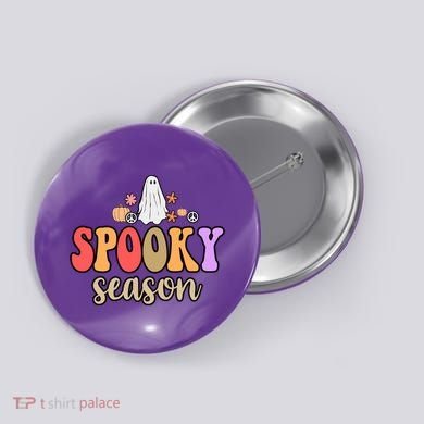 Spooky Season Floral Hippie Ghost Button