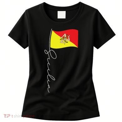 Sicily Signature Flag Pole Elegant Patriotic Sicilian Flag Women's T-Shirt