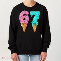 Six Seven Funny 67 Ice Cream Cone Drip Meme Women's Sweatshirt thumb 0