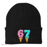 Six Seven Funny 67 Ice Cream Cone Drip Meme Beanie thumb 0