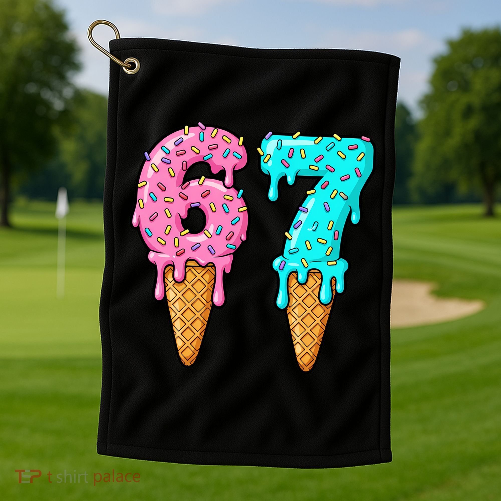 Six Seven Funny 67 Ice Cream Cone Drip Meme Golf Towel