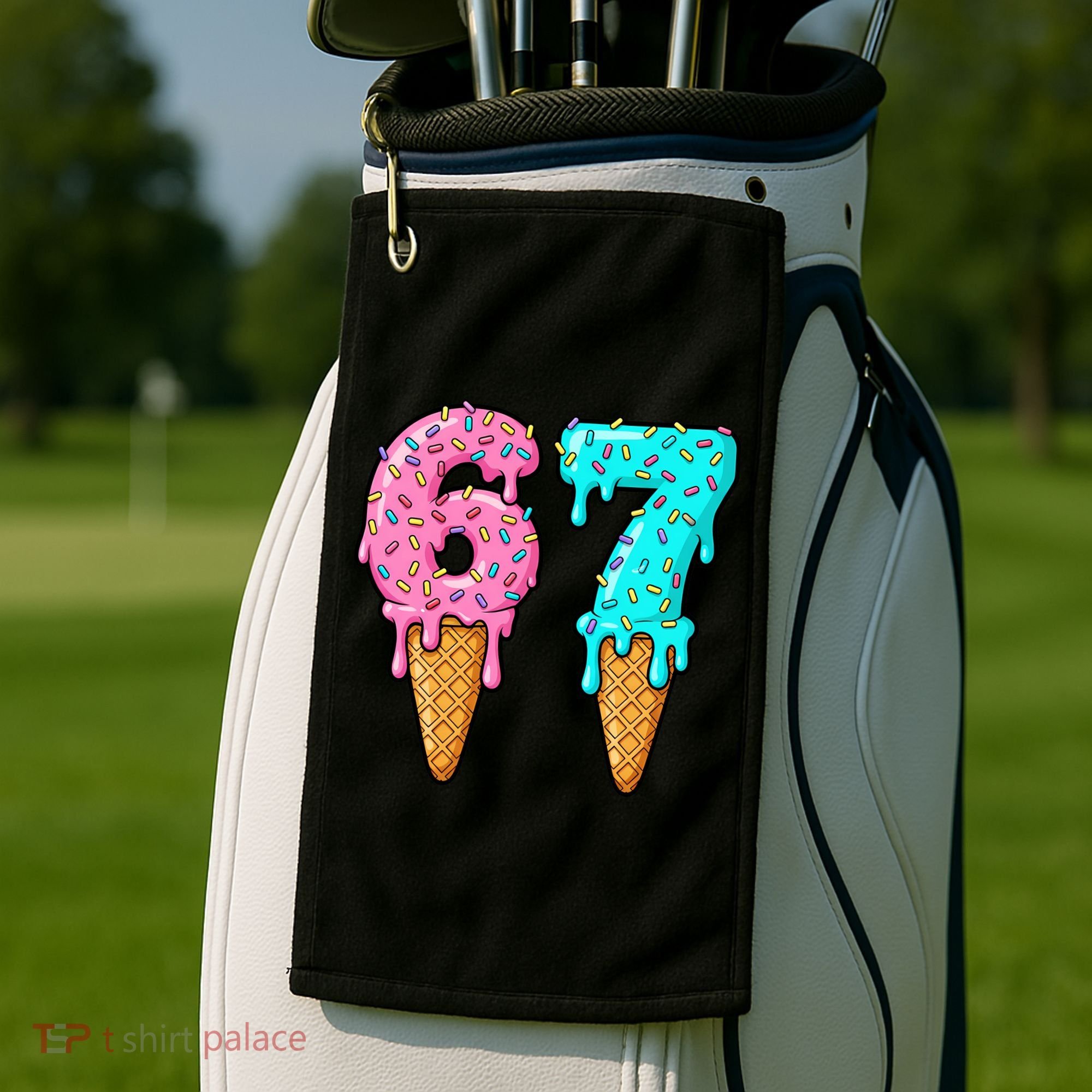 Six Seven Funny 67 Ice Cream Cone Drip Meme Golf Towel
