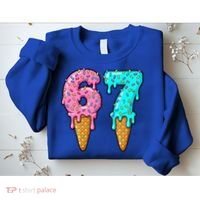 Six Seven Funny 67 Ice Cream Cone Drip Meme Sweatshirt thumb 2