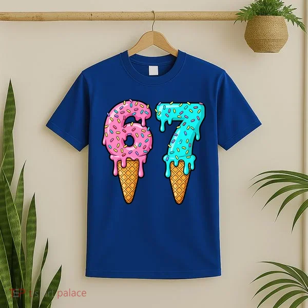 Six Seven Funny 67 Ice Cream Cone Drip Meme T-Shirt