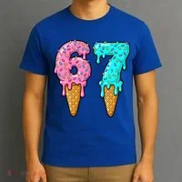 Six Seven Funny 67 Ice Cream Cone Drip Meme T-Shirt thumb 3