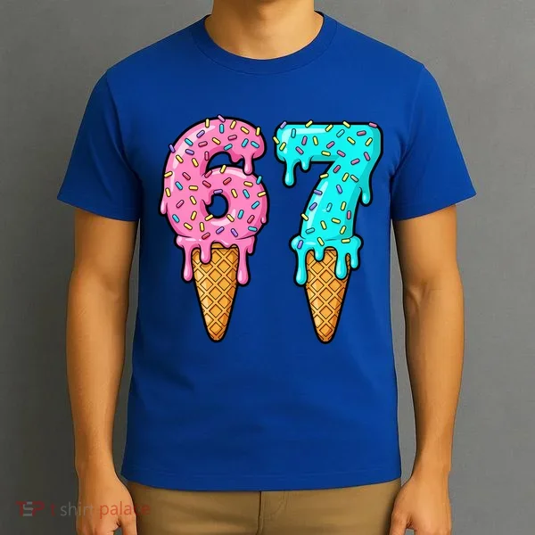 Six Seven Funny 67 Ice Cream Cone Drip Meme T-Shirt
