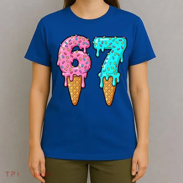 Six Seven Funny 67 Ice Cream Cone Drip Meme T-Shirt