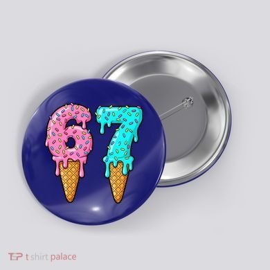 Six Seven Funny 67 Ice Cream Cone Drip Meme Button
