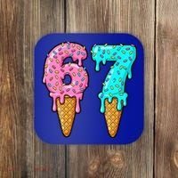 Six Seven Funny 67 Ice Cream Cone Drip Meme Coaster thumb 0