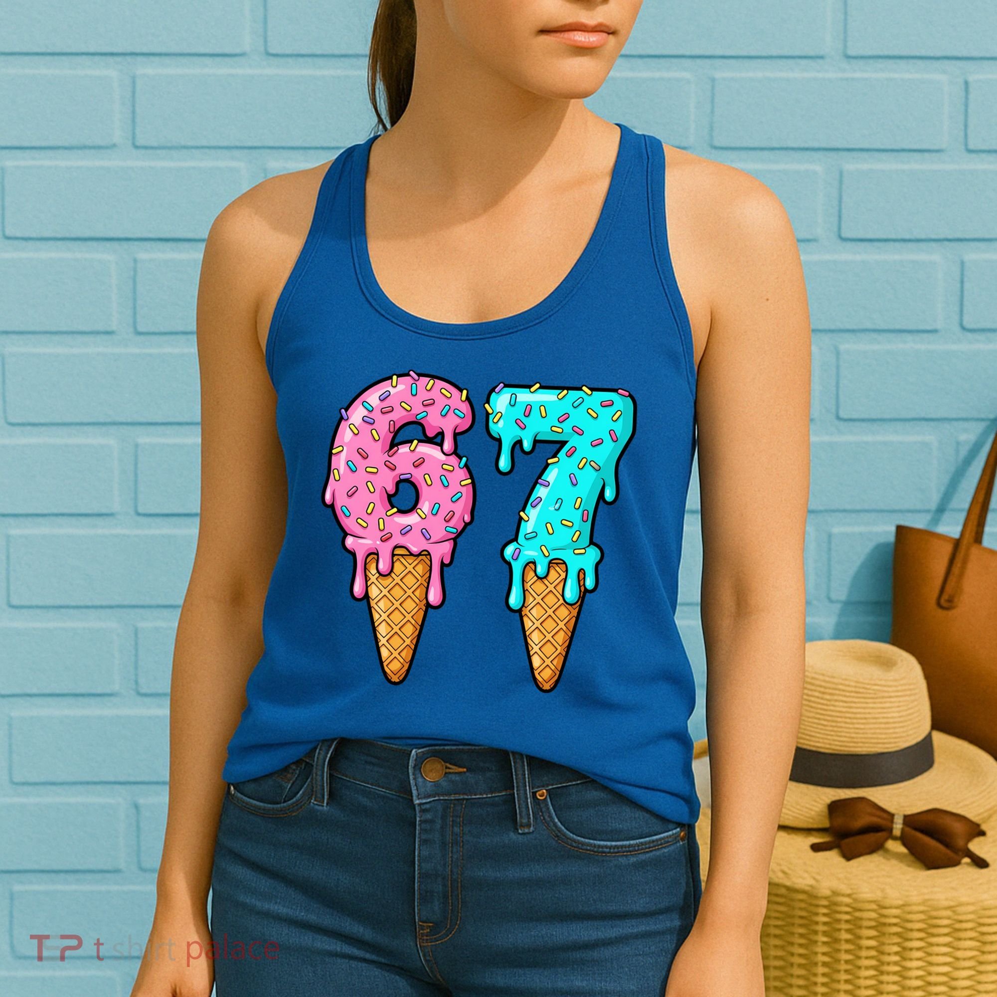 Six Seven Funny 67 Ice Cream Cone Drip Meme Women's Tank Top