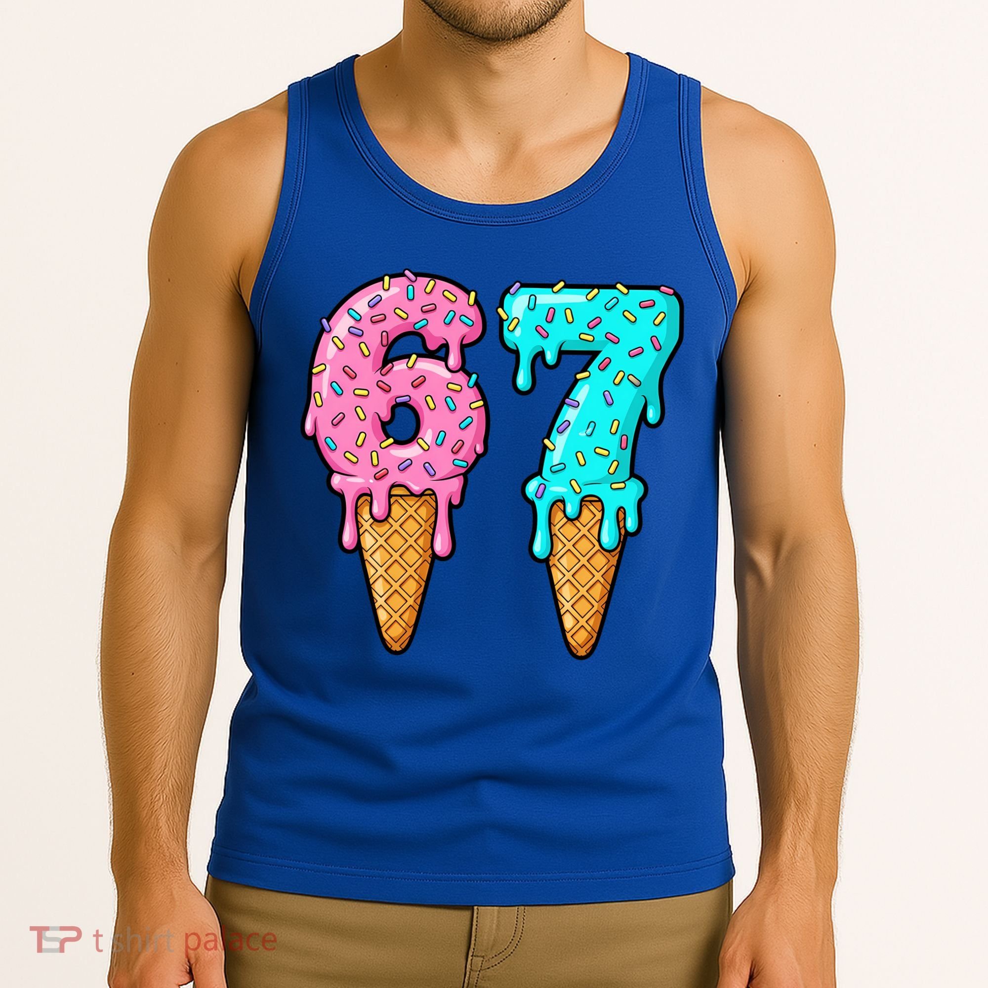 Six Seven Funny 67 Ice Cream Cone Drip Meme Tank Top