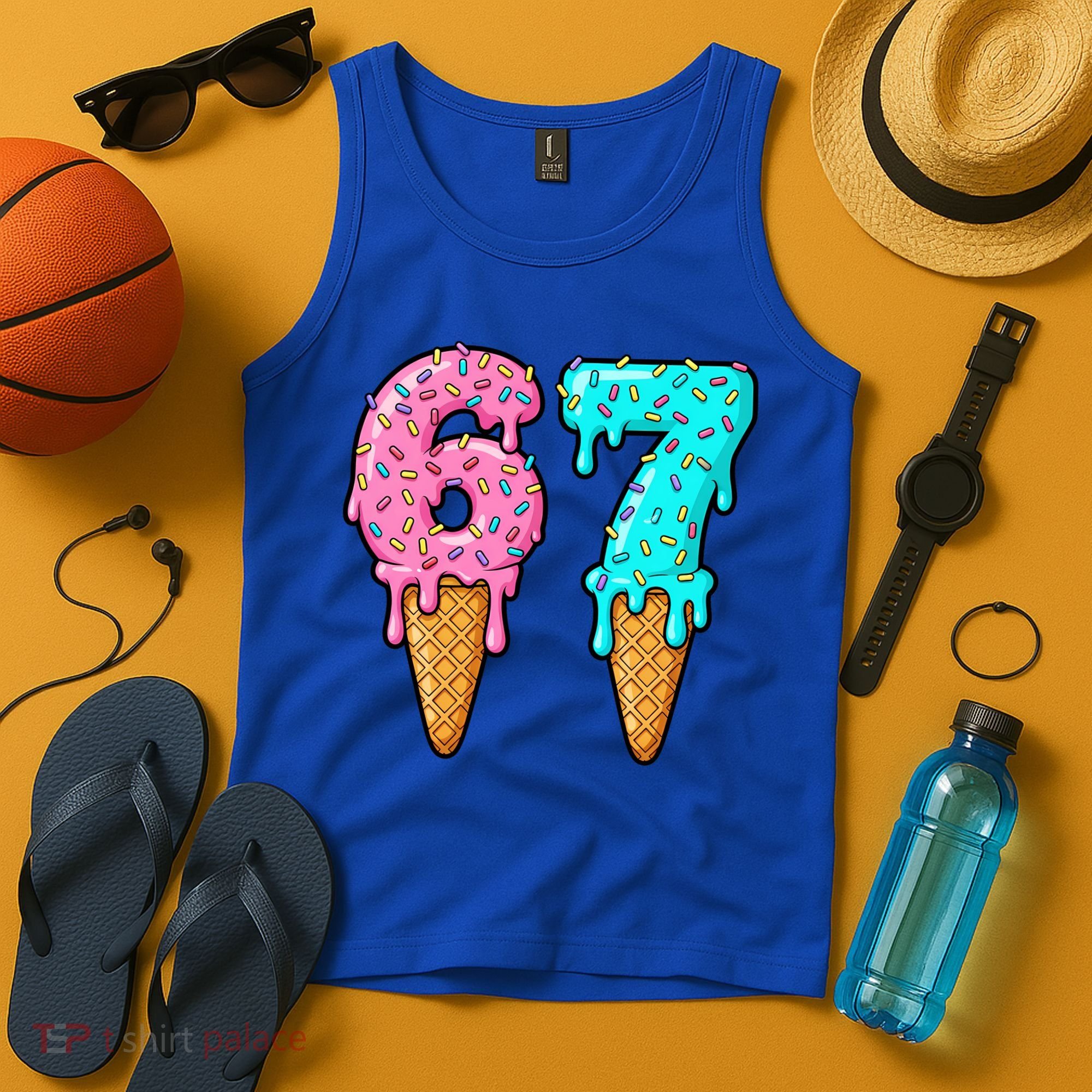 Six Seven Funny 67 Ice Cream Cone Drip Meme Tank Top