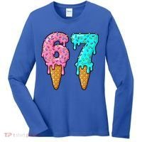 Six Seven Funny 67 Ice Cream Cone Drip Meme Women's Long Sleeve Shirt thumb 0