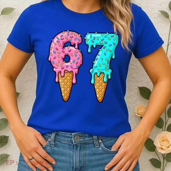 Six Seven Funny 67 Ice Cream Cone Drip Meme Women's T-Shirt