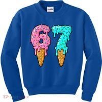 Six Seven Funny 67 Ice Cream Cone Drip Meme Kids Sweatshirt thumb 0