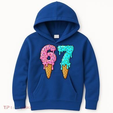 Six Seven Funny 67 Ice Cream Cone Drip Meme Kids Hoodie