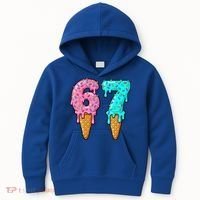 Six Seven Funny 67 Ice Cream Cone Drip Meme Kids Hoodie thumb 0