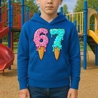 Six Seven Funny 67 Ice Cream Cone Drip Meme Kids Hoodie thumb 2