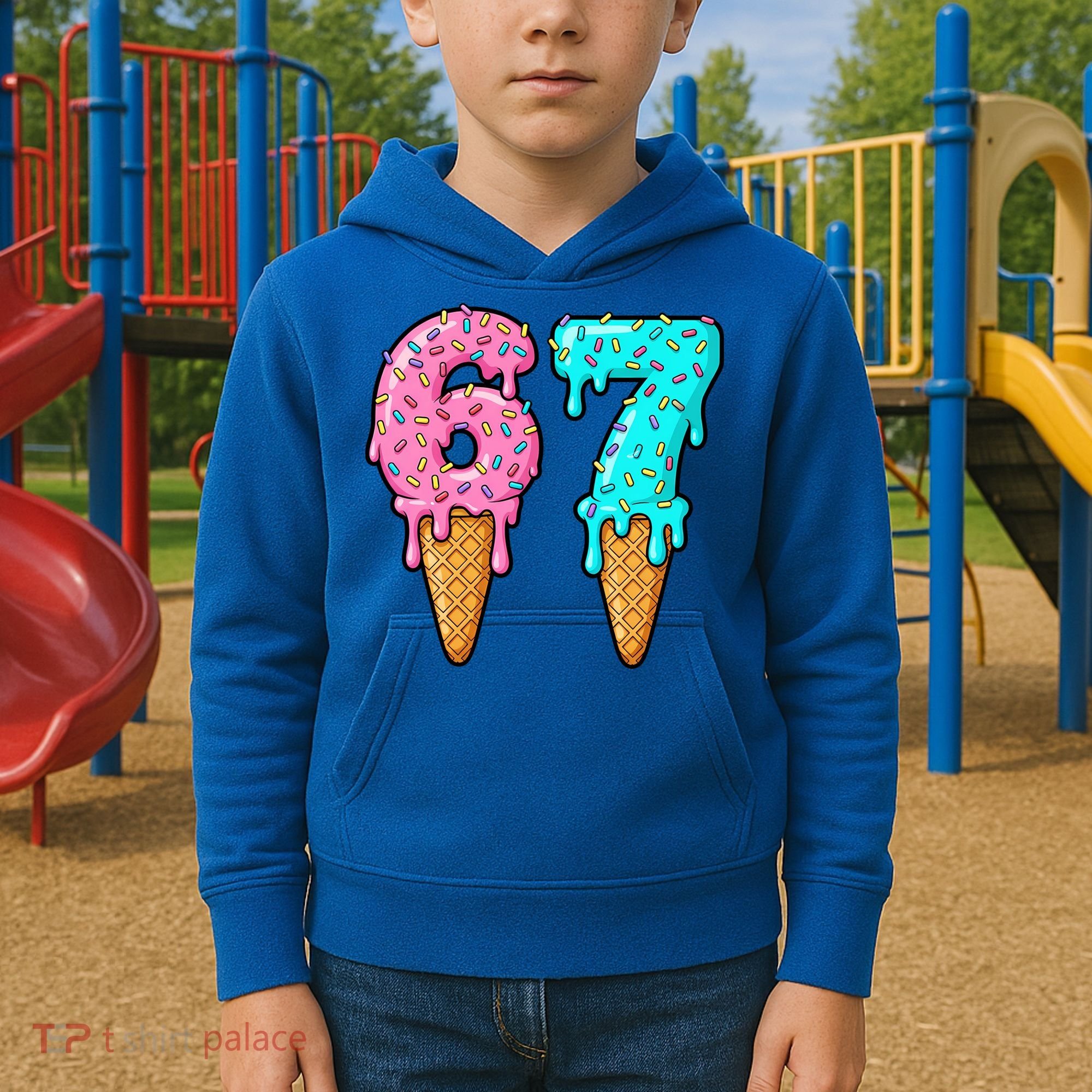 Six Seven Funny 67 Ice Cream Cone Drip Meme Kids Hoodie
