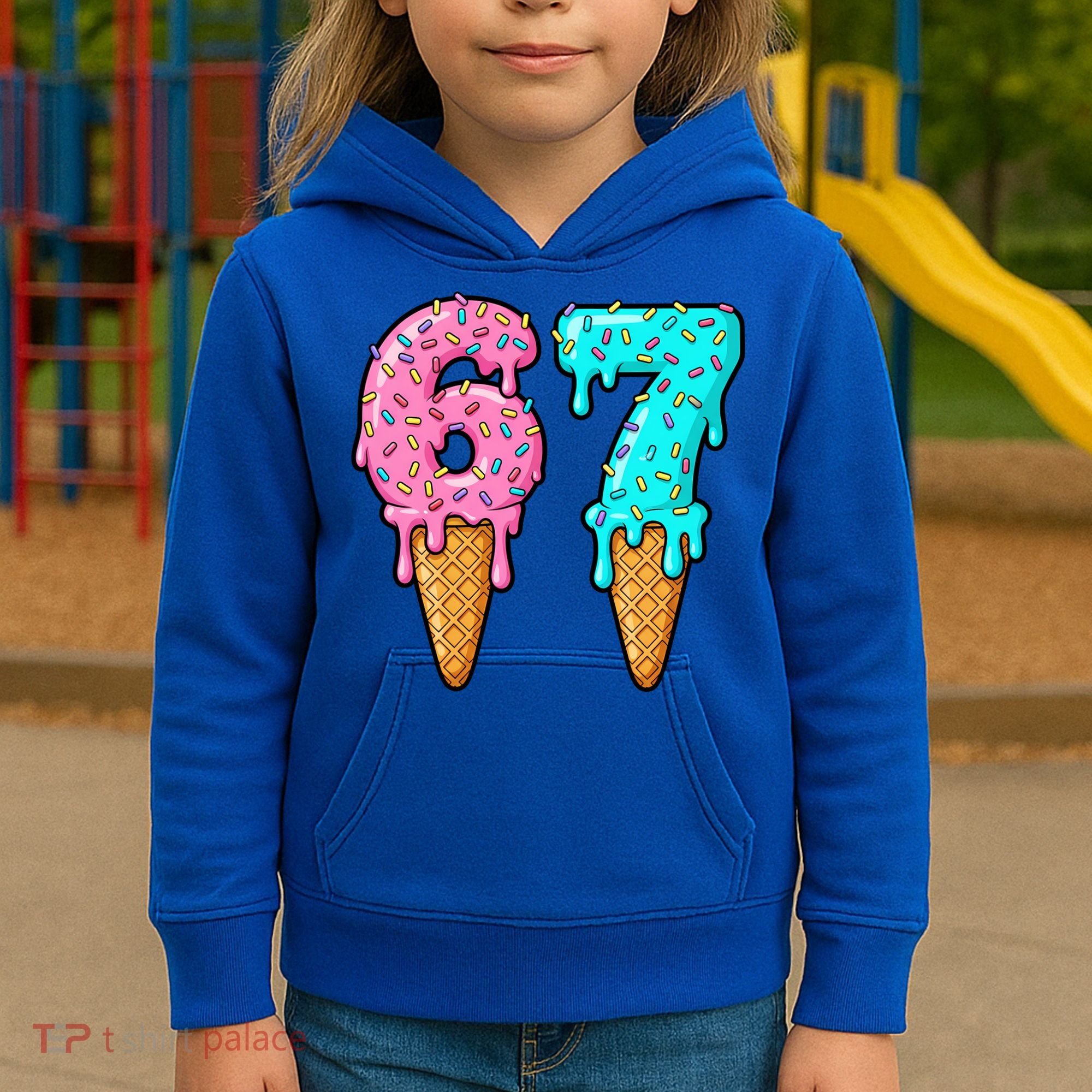 Six Seven Funny 67 Ice Cream Cone Drip Meme Kids Hoodie