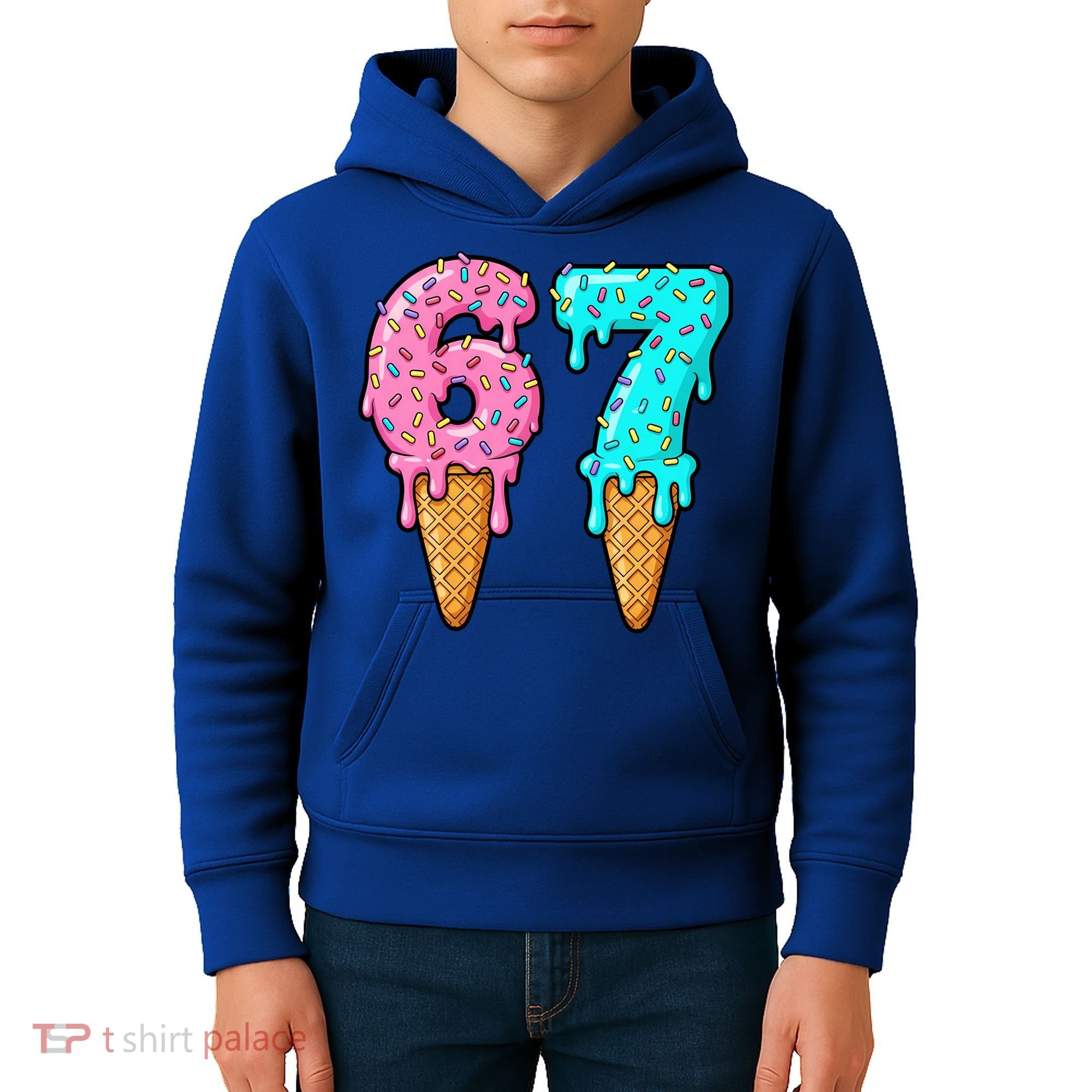 Six Seven Funny 67 Ice Cream Cone Drip Meme Kids Hoodie