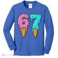 Six Seven Funny 67 Ice Cream Cone Drip Meme Kids Long Sleeve Shirt thumb 0